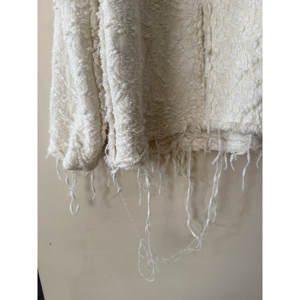 Free People Womens Sz Small Cozy Cream Textured Fringe Zip Up Sweater Jacket EUC - Picture 2 of 10